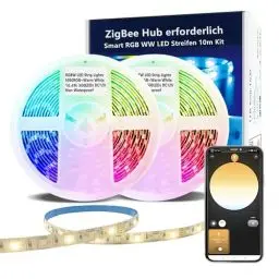 Produktbild: 10m ZigBee RGBW LED Streifen Smart Dimmbares Kit,ZigBee 3.0 Controller funktioniert mit Hub Bridge Echo Plus für APP/Alexa Sprachsteuerung RGB Warmweiße RGBWW LED Strips Ambientebeleuchtung