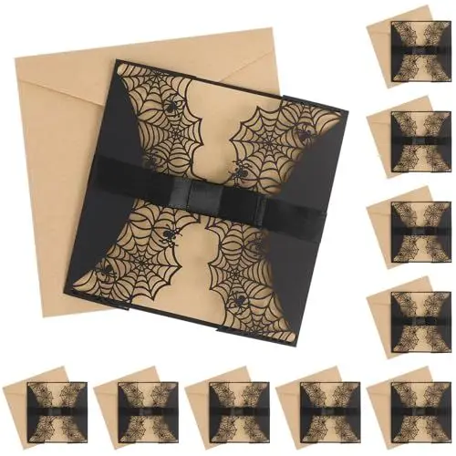 Produktbild: 10st Halloween Einladungen Karte Spiderweb Design-Karten Mit Bowknots Umschlägen Geschnittene Hohle Party-Einladungen Karten (Schwarz)