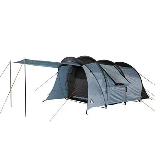 Produktbild: 10T Outdoor Equipment Tunnel O5 Zelt Oslo 5 Mann Tunnelzelt, wasserdichtes 5000mm Familienzelt XXL Schlafkabine Vordach, Grau Blau Personen-510x320x200 cm