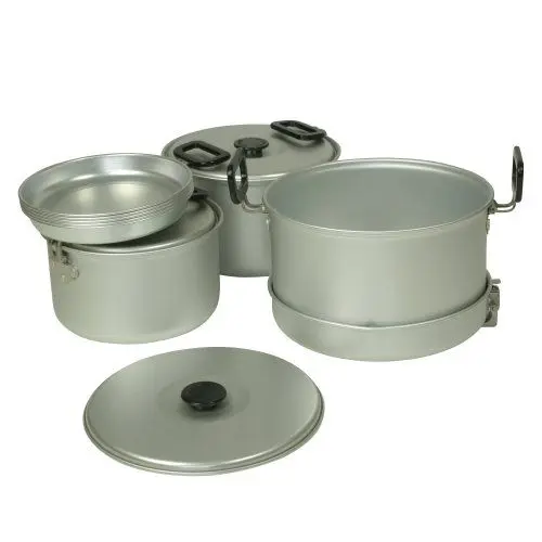 Produktbild: 10T Topf Pfannen Set Woodman V Camping Kochset für 4 - 5 Mann 12 tlg. Kochgeschirr mit Tellern