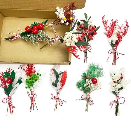 Produktbild: 10-teiliges Weihnachtsstrauß-Mini-Trockenblumenstrauß-Set, Exquisite Trockenblumensträuße, Hochzeit, Tischdekoration, Arrangements, Party-Dekoration, Pflanzenstiel-Strauß für