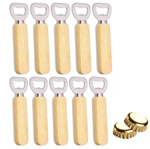 Produktbild: 10x Flaschenöffner aus Holz Kapselheber mit Holzgriff für Lasergravur, als Geschenk (10, 14cm lang)