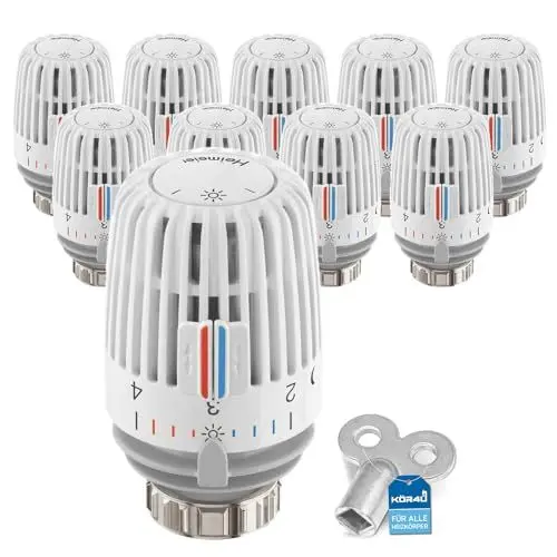 Produktbild: 10x IMI Heimeier Thermostat-Kopf 6000-00.500, inklusive 1x kör4u Heizkörper-Entlüftungsschlüssel
