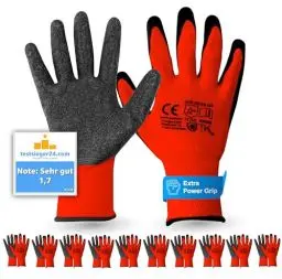 Produktbild: 10x Paar EN388 rot Arbeitshandschuhe - Größe S-M - Extra Power Grip - Handschuhe & Gartenhandschuhe für Herren & Damen - Work Gloves für Montage & Mechaniker - Sicherheitshandschuhe
