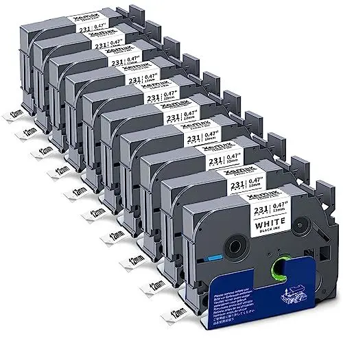 Produktbild: 10x XemaX Schriftband Kompatibel für Brother P-touch Bänder 12mm TZe-231 Brother 0,47'' Tape Cassette für Brother PT-1010 H105 H100LB D600 1000 P300BT H100R D400 E100 H110, Schwarz auf Weiß