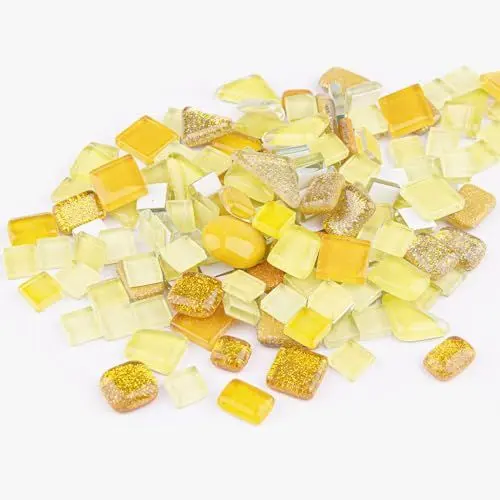 Produktbild: 1.1 Pfund Mosaiksteine zum Basteln,Muggelsteine für Kreativ DIY,Mini Buntglas Dekosteine für Draußen,Golden