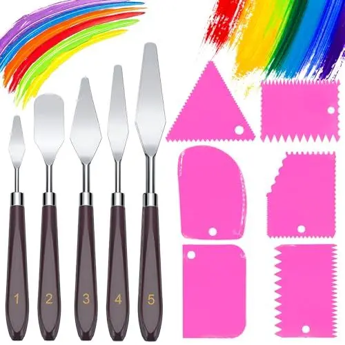 Produktbild: 11 Stück Palette Messer und Abstreifermesser Malwerkzeug Set,Strukturpaste,Spachtel Set,5 Öl Malen Palettenmesser+6 Abstreifermesser,Malmesser,Edelstahl Acryl Spachtel zum Ölgemälde, Gouache, Aquarell