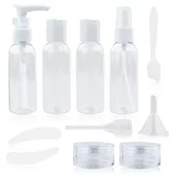 Produktbild: 11 Stück Reiseflaschen Set, Nachfüllbare Reisebehälter, Plastik Toilettenartikel Behälter mit Kleine Sprühflaschen, Transparenter Kulturtasche, Auslaufsicheres Reisezubehör für Kosmetik, Make-up