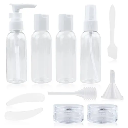 Produktbild: 11 Stück Reiseflaschen Set, Nachfüllbare Reisebehälter, Plastik Toilettenartikel Behälter mit Kleine Sprühflaschen, Transparenter Kulturtasche, Auslaufsicheres Reisezubehör für Kosmetik, Make-up