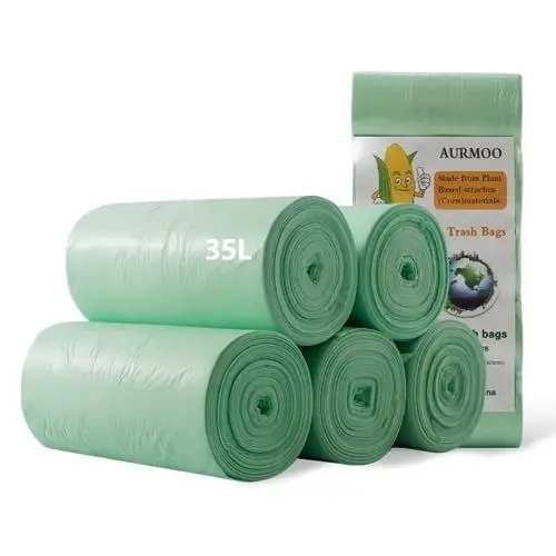 Produktbild: AURMOO 110 Biologisch Müllbeutel, 35L Biologisch Beutel, 10Gal Müllbeutel Abbaubarer, Küchen Lebensmittel Abfallbeutel, Müll Abfallbeutel für Küche, Büro, Wohnzimmer(55x65cm,Grün)
