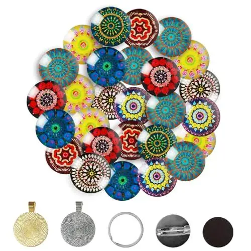 Produktbild: 110 Stück Muggelsteine Bunt Kinder DIY-Bausatz, 25mm Glasnuggets Glassteine Bunt, Muggelsteine Bunt Edelsteine, Glückssteine Mosaiksteine Glassteine Deko für DIY Anhänger Wohnaccessoires