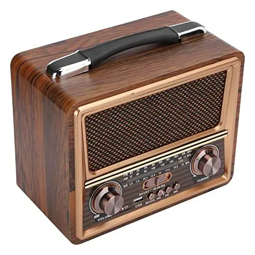 Produktbild: 110/220 V Verstellbares FM/AM/SW-Radio, Tragbarer Kabelloser Bluetooth-Lautsprecher aus Holz, Wiederaufladbar (EU-Stecker)
