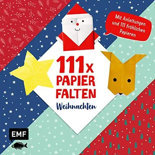 Produktbild: 111 x Papierfalten – Weihnachten: Bastelblock mit Anleitungen und 111 fröhlichen Papieren zum Sofort-Loslegen – Für Kinder ab 5 Jahren