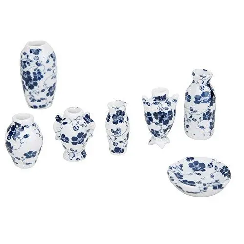 Produktbild: 1:12 Mini-Vase, Mini-Puppenhaus-Möbeldekoration, Puppenhaus-Vase, Oberflächenaufkleber-Verfahren, Keramikgefäßvase aus Blauem und Weißem Porzellan