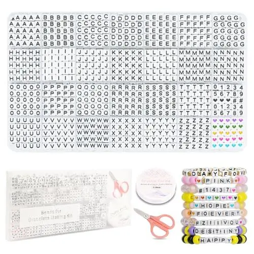Produktbild: 1120 Stück Buchstabenperlen, 6mm Platz Alphabet Perlen für Armbänder, Letter Beads, Zahlenperlen, Liebesperlen DIY Perlen für Haarband Schmuck Basteln, Kreativität Geschenk, Perlen Kit