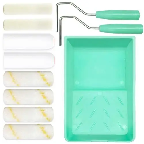 Produktbild: 11er Farbe Roller Kit, 10cm Mikrofaser Farbe Roller Abdeckungen, Schaumstoff Farbe Roller, Mini Wolle Mischung Farbe Rollen mit Tray, kleine Farbe Roller Set