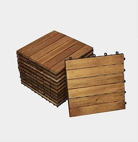 Produktbild: 11er Spar-Set Holzfliese 01 für 1 m²,Terrassenfliese Akazien-Holz, Fliese für Garten Terrasse Balkon, Balkon Bodenbelag mit Drainage-Unterkonstruktion für problemfreien Wasserablauf unter den Fliesen