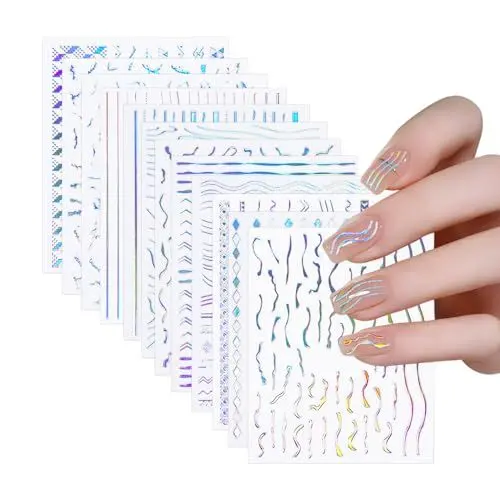 Produktbild: 12 Blatt Nagelsticker,Selbstklebend Nagelaufkleber Marmor Linie Nagel Art Stickers Nagelaufkleber Glitzer Nageldesign Zubehör für Damen Mädchen Nagelkunst Deko