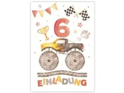 Produktbild: 12 Einladungskarten zum 6. Kindergeburtstag Jungen Monster-Truck Auto Einladungen zum sechsten Geburtstag Kinder bunte Geburtstagseinladungen