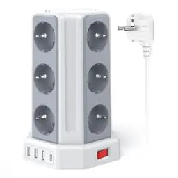 Produktbild: 12 Fach Steckdosenleiste Steckerleiste 4000W 16A mit 5M Verlängerungskabel, 3 USB A und 1 USB C Mehrfachsteckdose mit Schalter Überspannungsschutz, Steckdosenturm Mehrfachstecker für Zuhause,Büro