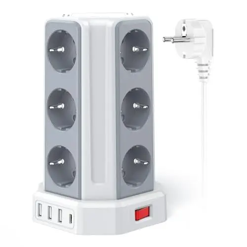 Produktbild: 12 Fach Steckdosenleiste Steckerleiste 4000W 16A mit 5M Verlängerungskabel, 3 USB A und 1 USB C Mehrfachsteckdose mit Schalter Überspannungsschutz, Steckdosenturm Mehrfachstecker für Zuhause,Büro