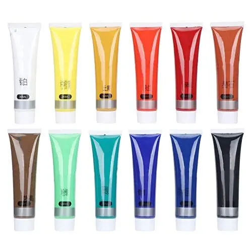 Produktbild: 12 Farben Acrylfarbe Set Handbemalte Pigmenttube Ungiftig für Wand DIY Keramik Stoff Anfänger Künstler Erwachsene Kinder