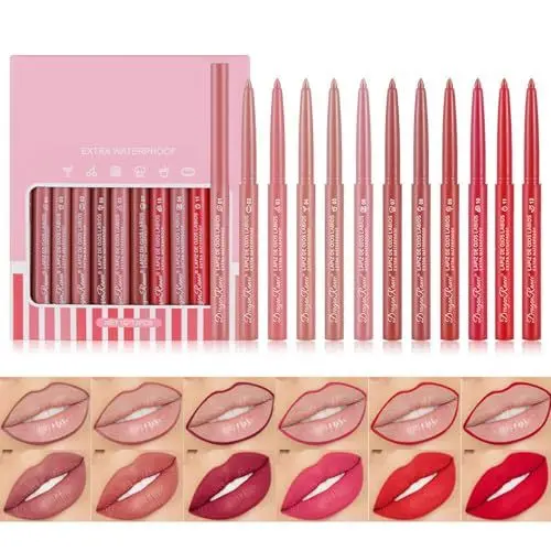 Produktbild: 12 Farben Matte Nudetöne lipliner set, Wasserfester Lippenkonturenstift, Plump Lippenform, Nicht verblassender, Langlebiger Lipliner Stift für Frauen