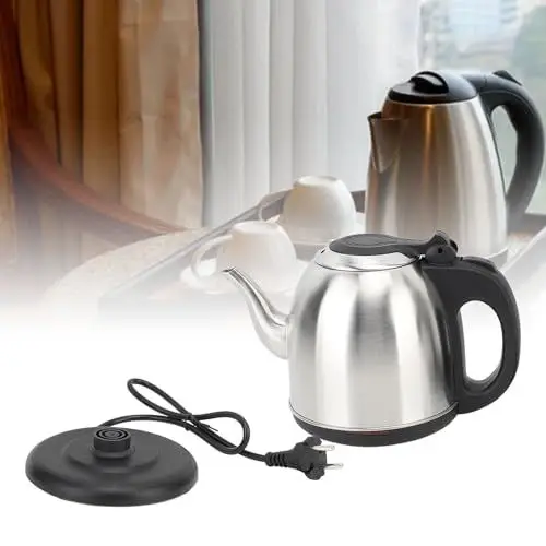 Produktbild: 1,2 L Edelstahl-Wasserkocher, 1350 W Heißwasserkessel, Tragbarer Instant-Warmwasserkessel, Schnelles Kochen, mit Kabellosem Gehäuse und Automatischer Abschaltung für Kaffee,