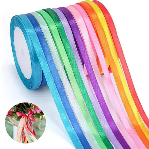 Produktbild: 12 PCS Polyester Satinband, 12 Farben 6 mm x 22 m Geschenkband, Schleifenband, Seidenband Dekoband, für Heimwerkerkunst Handwerk, Verpackung, Schleifen, Hochzeitsdekoration