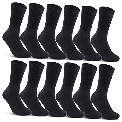 Produktbild: 12 Paar Socken ohne Gummidruck 100% Baumwolle Damen & Herren Diabetiker Socken 11000 WP (43-46, Schwarz)
