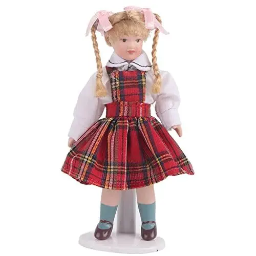 Produktbild: 12 Puppenhaus-Puppen aus Porzellan, Miniatur-Keramik, Langes Zopfmuster, Rotes Kleid, Mädchen, Mini-Spielzeugpuppenmodell, Steht Stabil auf Eigenen Füßen, (Mädchen mit Langen