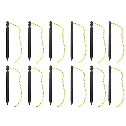 Produktbild: 12 Reflective Rope Tent Pegs, Metal Tent Pegs for Backpacking, Hammock and Tent Camping Accessories, Black