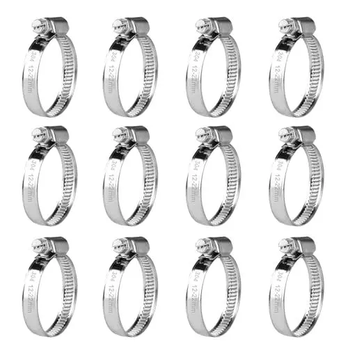 Produktbild: 12 STK Schlauchschellen Edelstahl, Einstellbare 12-22 mm Schlauchschellen Set, Schlauchklemmen Set, 304 Edelstahl Rohrschellen Schraubschellen Set für Waschmaschine Poolschlauch Schellen Set