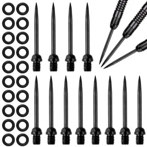 Produktbild: 12 STK Steeldart Spitzen, Dartspitzen Steel Stahlspitzen mit Gewinde, Metallspitze Steel Dartpfeile Spitzen, Steeldarts Spitzen, Steeldartspitzen für Dartpfeile Umrüsten Softdart, mit 20 Gummiringe