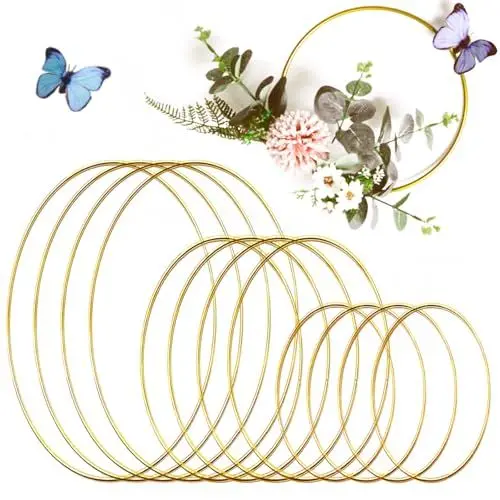 Produktbild: 12 Stk Metallringe zum Basteln Metallring,Deko Ringe Hochzeit Weihnachtskranz Kränze Dekoration,Metallringe für Traumfänger,Drahtringe zum Basteln,10/16/22 cm Deko Ringe Creative Metallringe Set