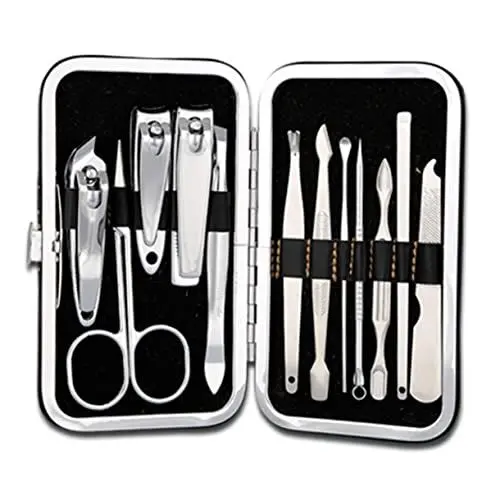 Produktbild: Beaupretty 12 Teiliges Nagelpflege Set Aus Edelstahl Maniküre Pediküre Kit Mit Nagelschneider Nagelschere Und Aufbewahrungstasche Schwarze Tasche