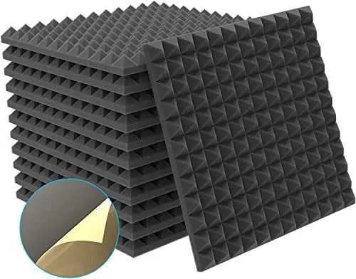 Produktbild: 12 Stück Akustikschaumstoff Selbstklebend,2.5CM Pyramidenschaumstoff, Hochdichte 25㎏/㎥ Noppenschaumstoff, Schaumstoffplatte, Schalldämmung Schallabsorber für Tonstudio,Büro,Arbeitszimmer,Heim