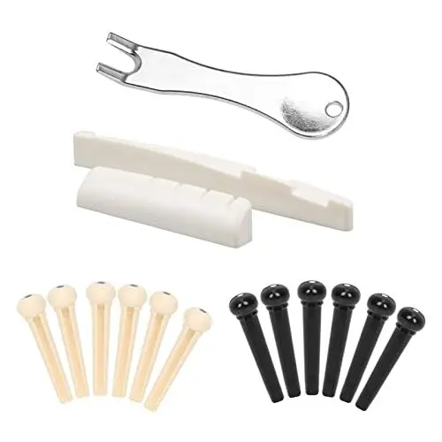 Produktbild: 12 Stück Akustische Gitarre Bridge Pins Puller Remover Extractor Werkzeug mit Guitar Bridge Pins und Gitarre Sattelmutter, Gitarren Zubehör