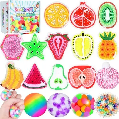 Produktbild: MoZkkiz 12 Stück Anti Stress Bälle, Obst Antistressball, Kühlkissen für Kinder & Erwachsene, Quetschball Antistress Spielzeug für Kinder & Erwachsene