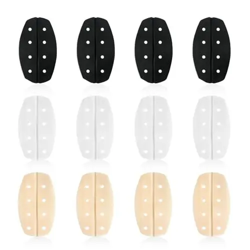 Produktbild: 12 Stück BH Trägerpolster, Weiche Silikon BH Träger Schulterpolster Damen Atmungsaktiv und rutschfest BH Träger Halter BH-Zubehör, Schmerzlinderung (Weiß, Schwarz, Beige)