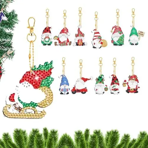 Produktbild: SKDFHOD 12 Stück DIY Diamond Painting Schlüsselanhänger, Diamond Painting Kinder, 5D Diamond Art Painting Weihnachten, Schlüsselanhänger für Kinder Erwachsene, Weihnachten