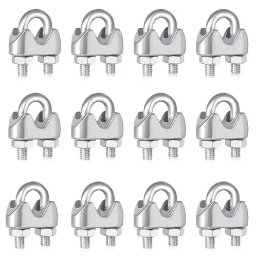 Produktbild: Seilklemme, 12 Stück Drahtseilklemme 3mm 304 Edelstahl Seilklemmen M3 Stahlseil Klemme Bügelseilklemme für Stahlkabel Stahldraht Drahtseil Wäscheleinenspanner Markise Fixiert
