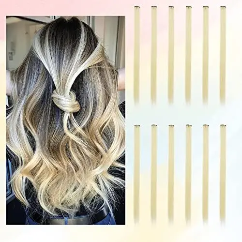 Produktbild: BARSDAR 12 Stück Farbige Haarverlängerungen, Highlights 55cm Glattes langes Haarteile Haarsträhnen Zum Einklipsen Farbiger Clip in Haarverlängerungen Extensions Bunt für Frauen