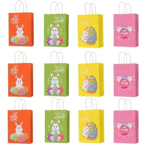 Produktbild: 12 Stück Geschenktüten Ostern Ostereiersuche-Taschen mit Griffen,Ostertüten zum Befüllen,Geschenktaschen Mit Henkel,Geschenktüte Verpackung Partyzubehör (4X3-C)
