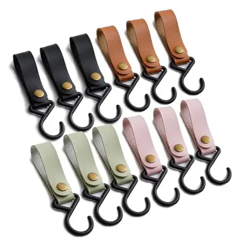 Produktbild: 12 Stück Haken für Kleiderstange, S Haken mit Lederschlaufe Haken zum Einhängen S-förmige Leder Camping Haken 16 x 2 cm Kunststoff Multifunktionshaken für Garderobe Mantel Küche Bad