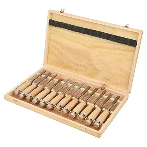 Produktbild: 12 Stück Holz-Schnitzwerkzeug Set, Stechbeitelsatz für Holz, Tranchiermesser Holzschnitzset Hand Meißel Werkzeug Kerbschnitzsatz mit Aufbewahrungskiste für Anfänger Schnitzer