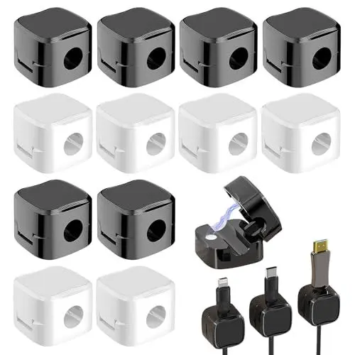 Produktbild: 12 Stück Kabelhalter Kabelclips, Selbstklebend Ladekabel Halterung Kabel Organizer Cable Holder Magnetisch Kabelorganizer Kabelmanagement für Schreibtisch Nachttisch Wand
