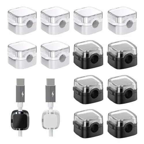 Produktbild: 12 Stück Kabelhalter Selbstklebend, Magnetisch Kabelorganizer Magnetic Cable Clips Ladekabel Halterung für Schreibtisch Zuhause Büro Auto (Weiß und Schwarz)