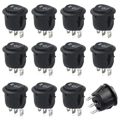 Produktbild: 12 Stück Kippschalter 3 Positionen, Wippschalter 12v schalter 3 Polig, Mini Wechselschalter Rund, Kippschalter 12v Runde Lampenschalter Einbauschalter Einrastbare für Auto Boot Haushaltsgeräte