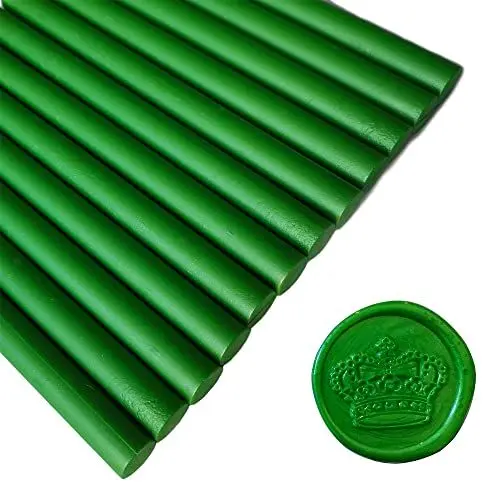 Produktbild: 12 Stück Klebe Pistolen Siegelwachsstäbe für Wachs Siegelstempel, AMTOL Siegellack Wachs Sticks, ideal für Briefe, Hochzeitseinladungen, Weinpakete, Geschenkverpackungen (Aurora-Grün)